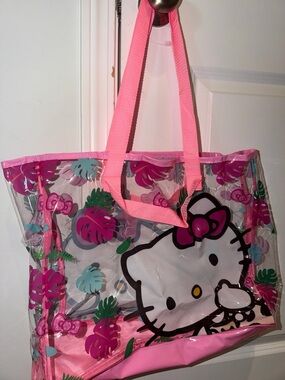 Hello Kitty Pink Clear Tote Bag with Tropical Print